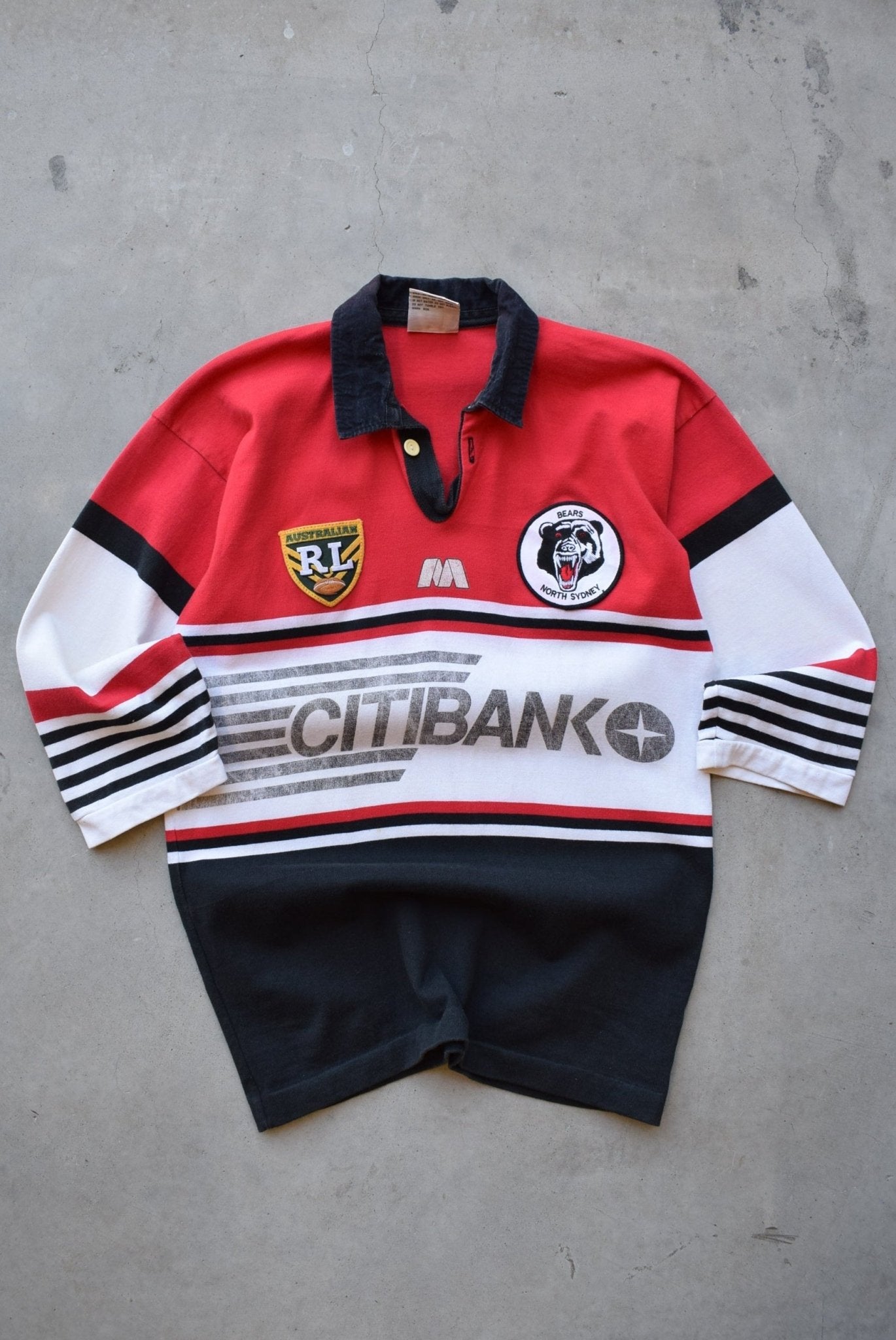 ARL North Sydney Bears Red & Black Embroidered Jersey — 1995 (S) - Retrospective Store