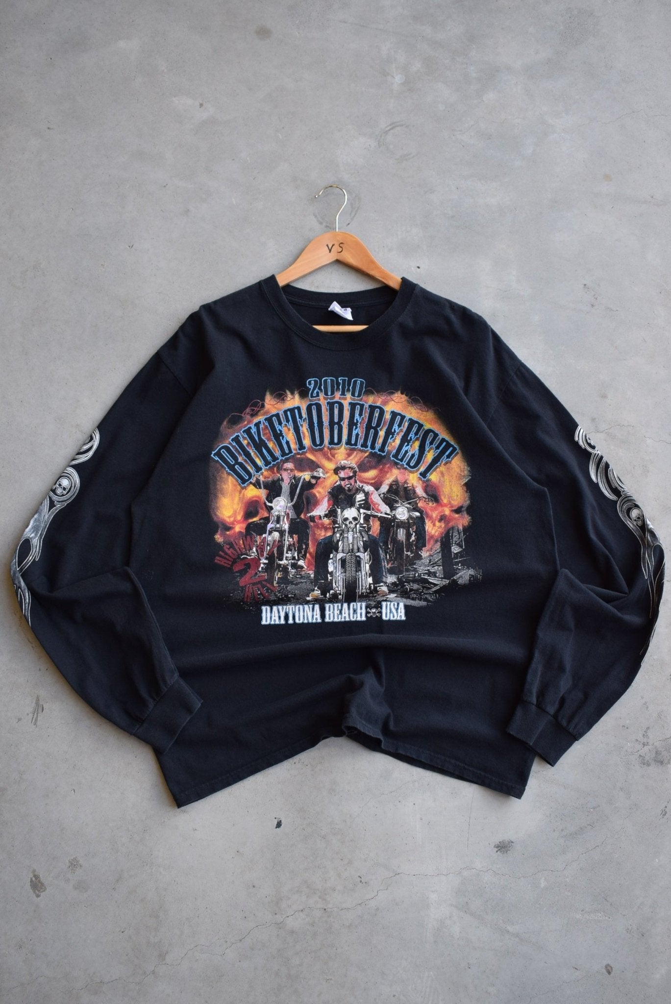 Biketoberfest Daytona Beach Black Graphic Long Sleeve Tee — 2010 (XL) - Retrospective Store