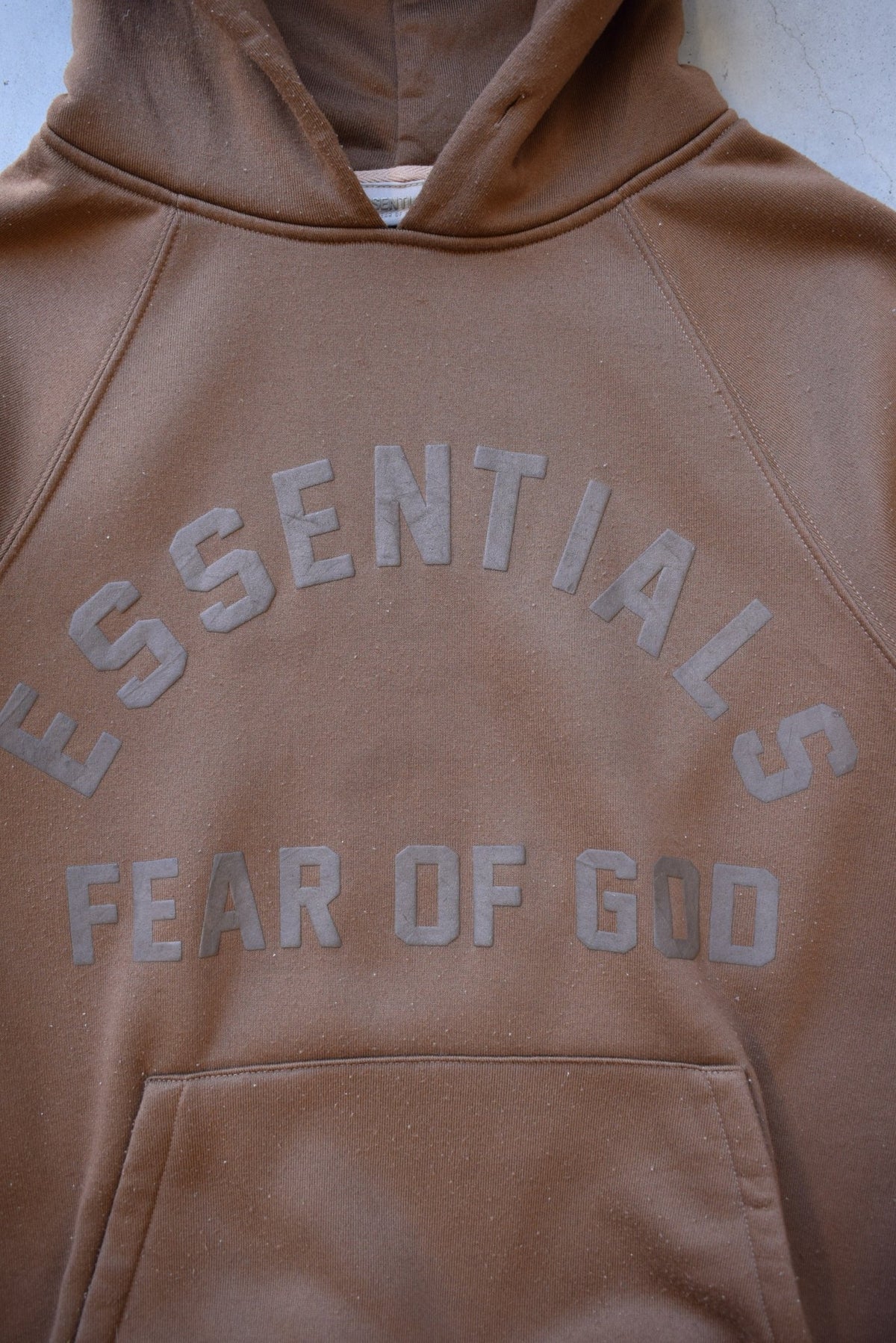 Bootleg Essentials Fear of God Brown Spellout Hoodie — 2000s (M) - Retrospective Store