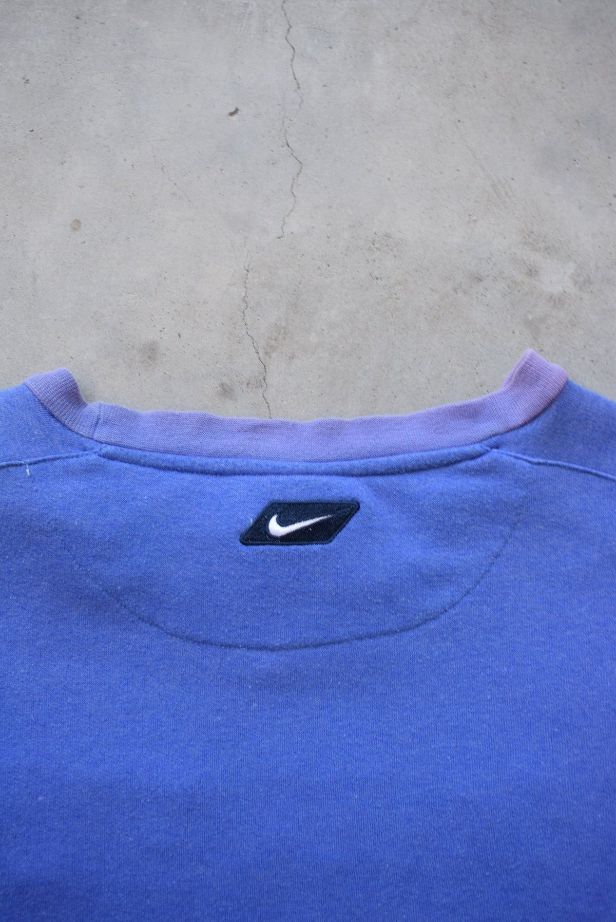 Bootleg Nike Baby-Blue Embroidered Spellout Crewneck — 1990s (S/M) - Retrospective Store