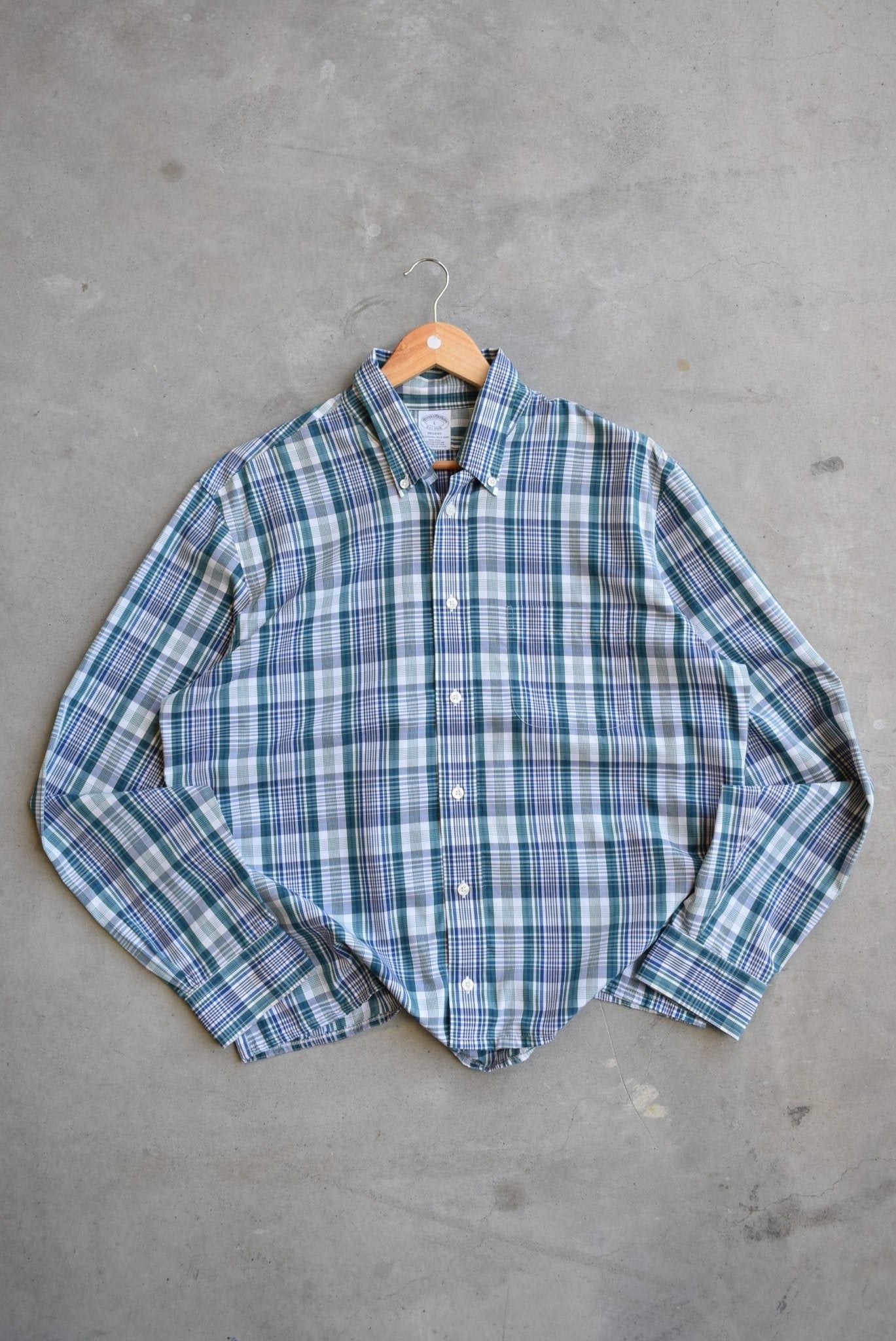 Brooks Brothers Green & Blue Cropped Button Up — 2000s (L) - Retrospective Store