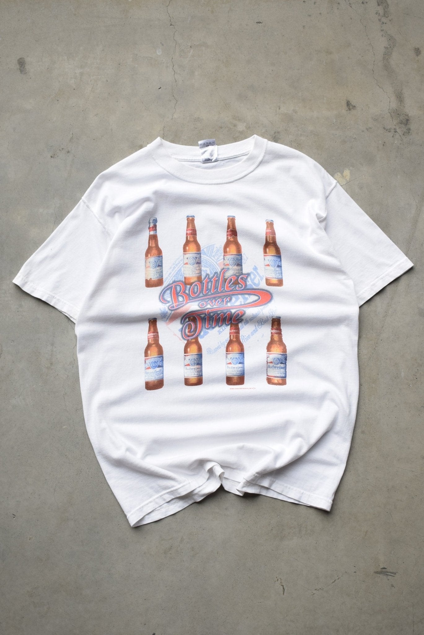 Budweiser 'Bottles over time' White Graphic Tee — 1999 (M) - Retrospective Store