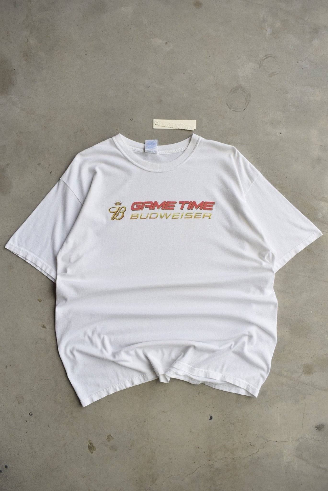 Budweiser 'Game Time' White Graphic Tee — 2000s (XL) - Retrospective Store