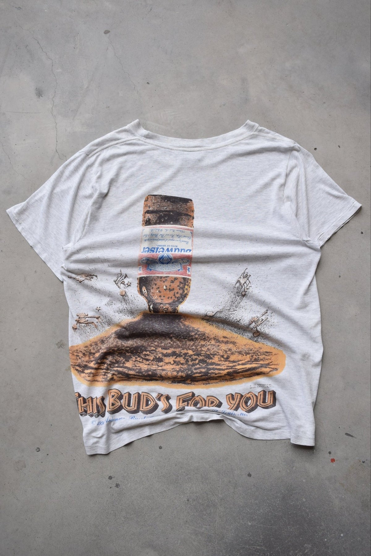 Budweiser 'This Bud's For You' Grey Graphic Tee — 1995 (XL) - Retrospective Store