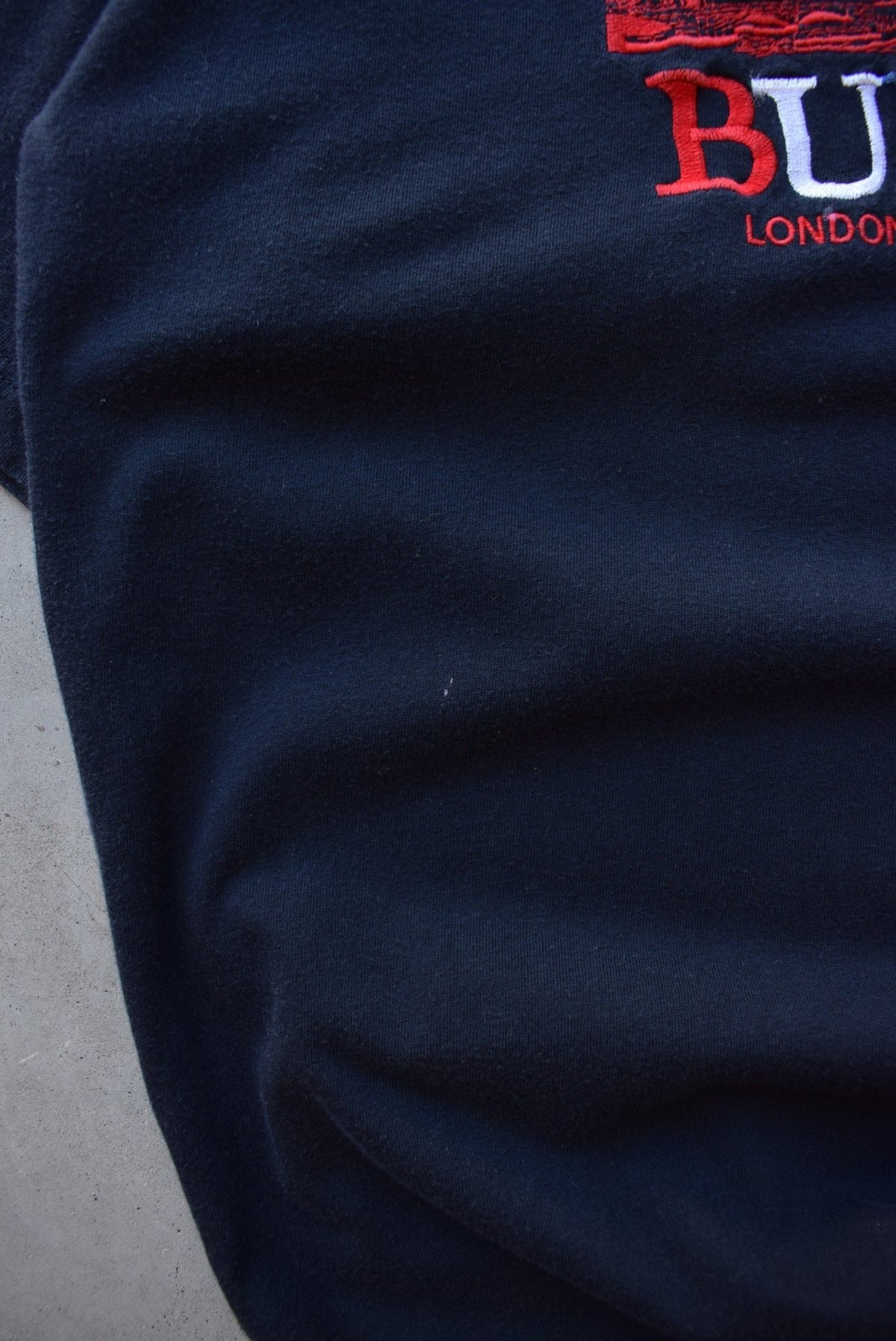 Burberrys Navy Embroidered Spellout Tee — 1990s (L) - Retrospective Store