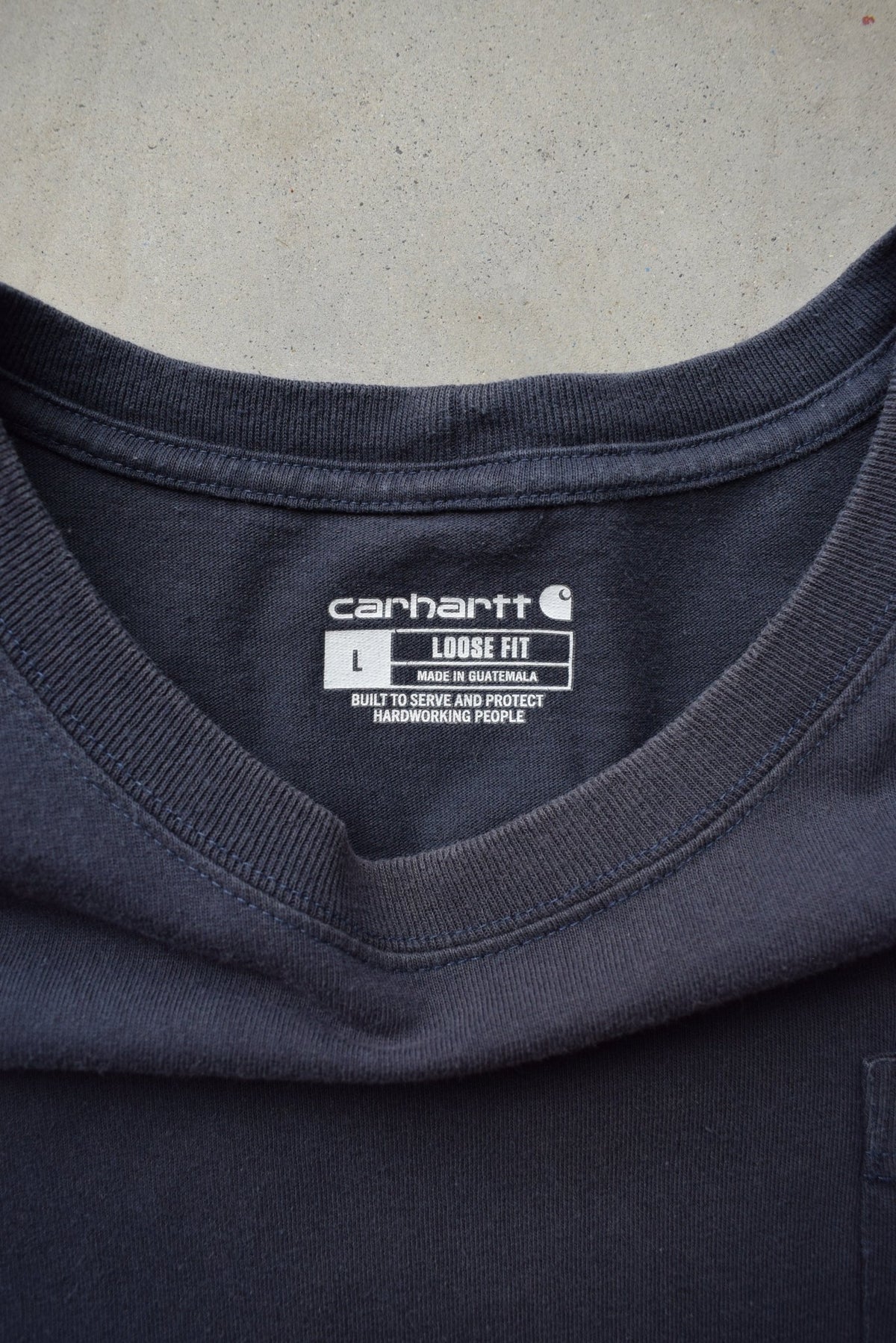 Carhartt Navy Classic Logo Pocket Tee — 1990s (XL) - Retrospective Store