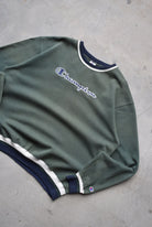 Champion Green Embroidered Spellout Crewneck — 1990s (XXL) - Retrospective Store
