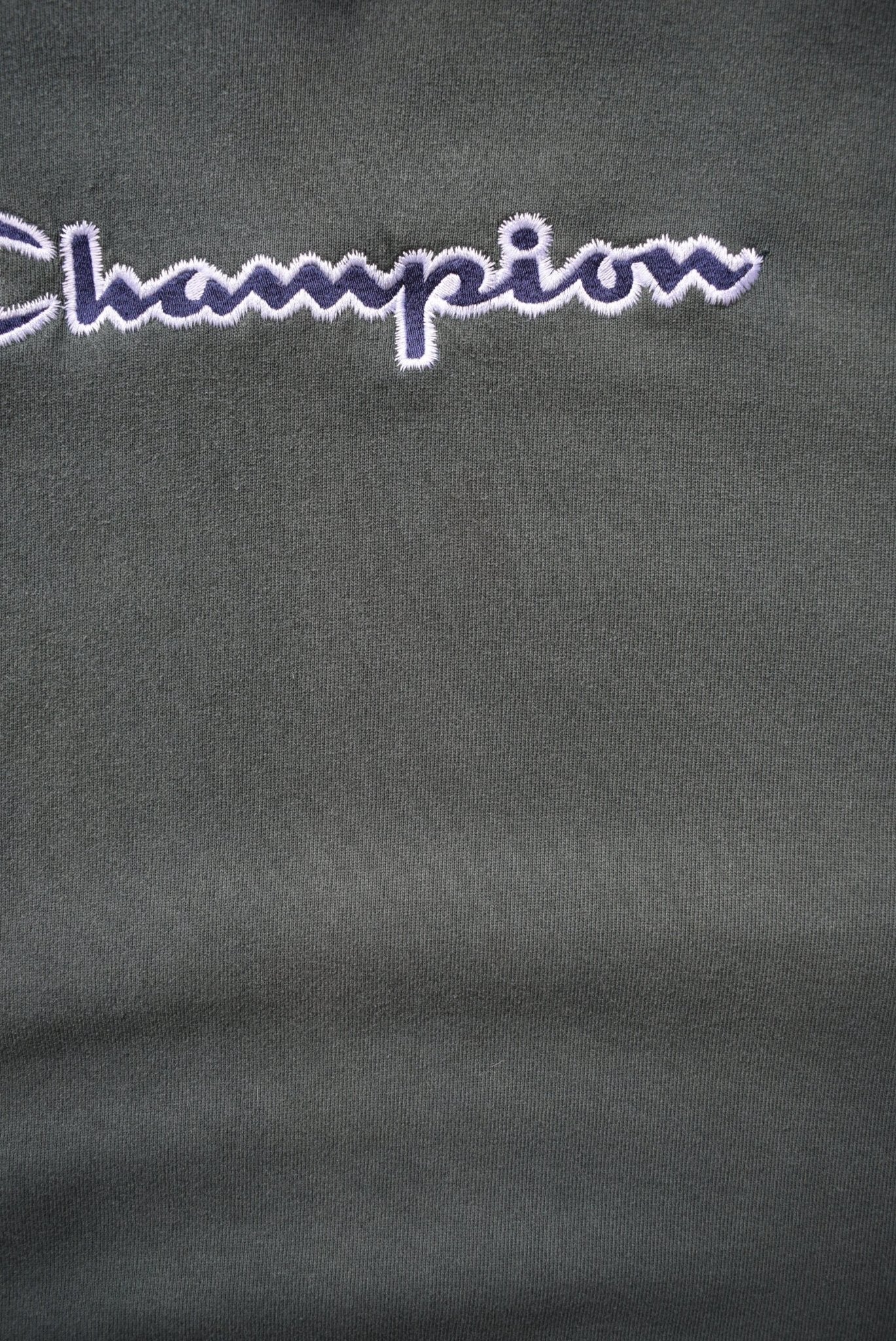 Champion Green Embroidered Spellout Crewneck — 1990s (XXL) - Retrospective Store