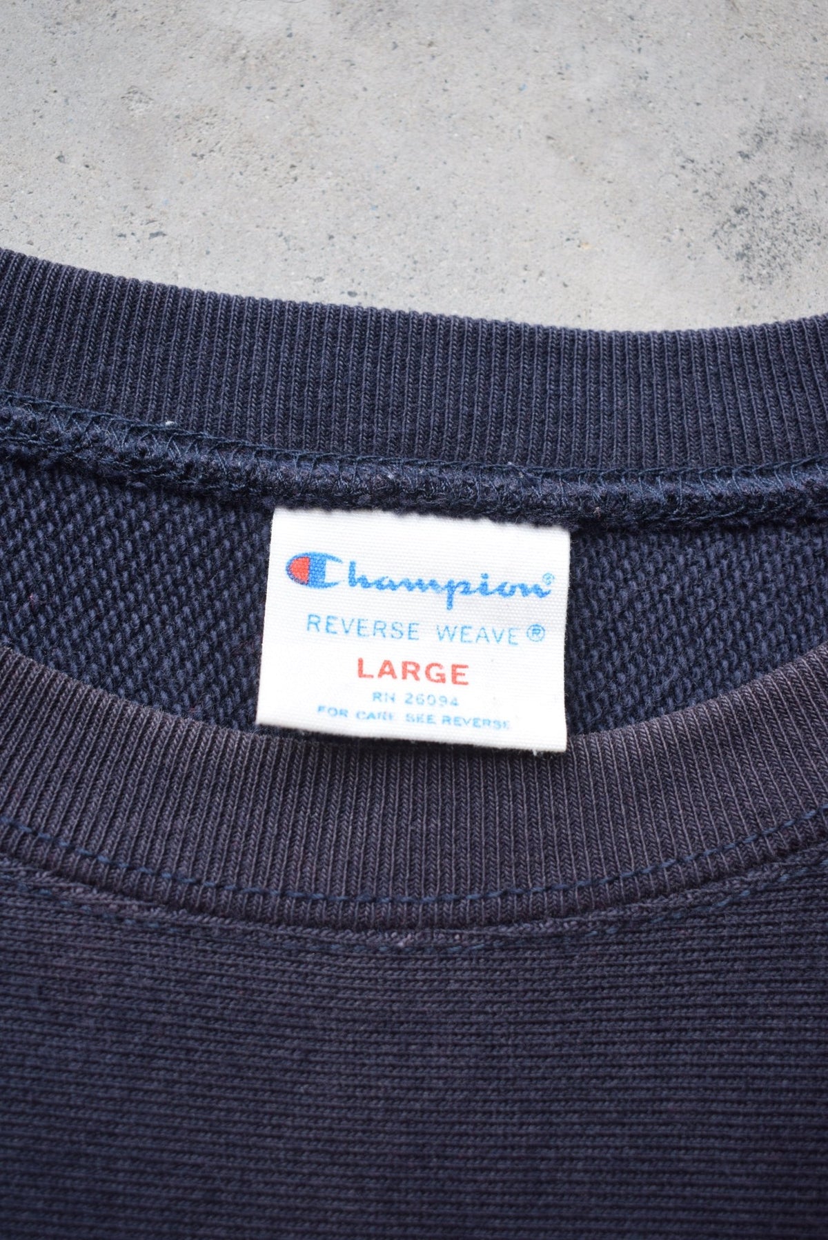Champion Reverse-Weave Navy Embroidered Spellout Crewneck — 2000s (S) - Retrospective Store