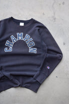 Champion Reverse-Weave Navy Embroidered Spellout Crewneck — 2000s (S) - Retrospective Store