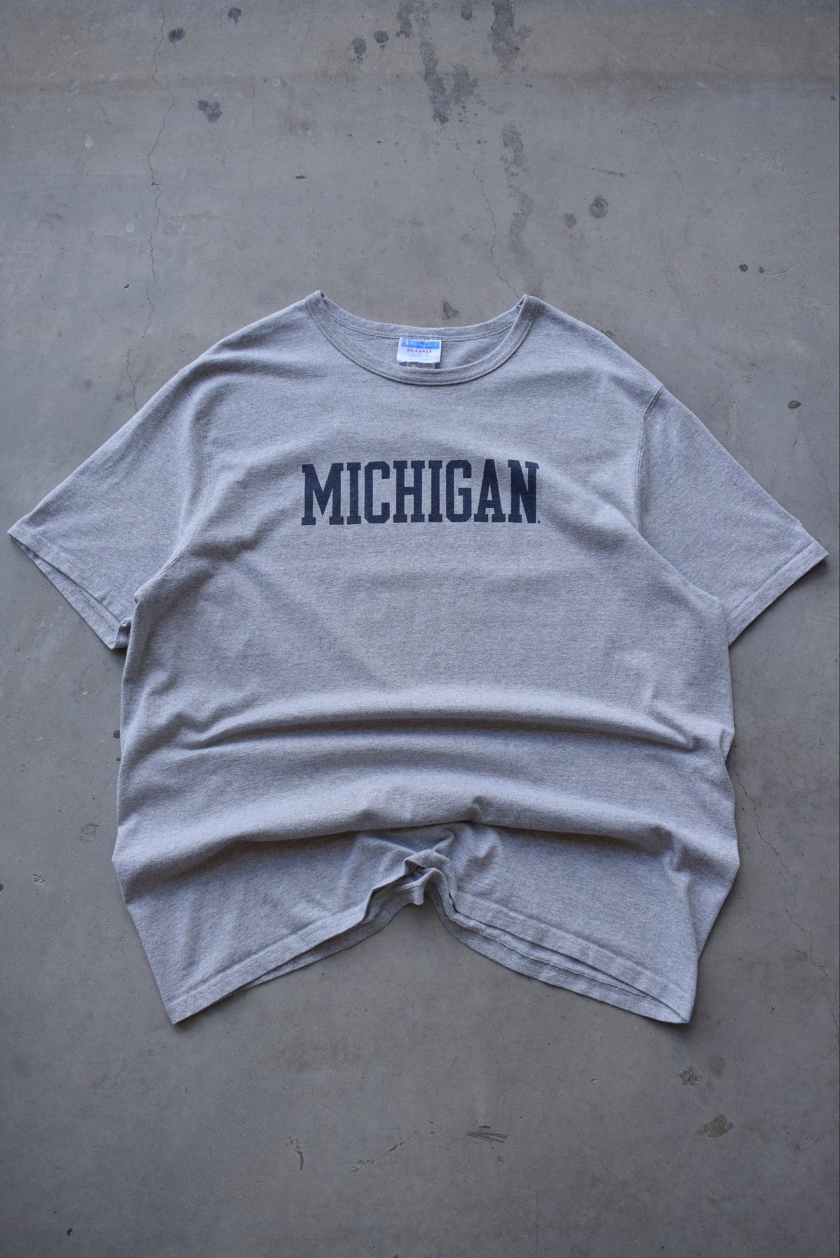 Champion x University of Michigan Grey Spellout Tee — 1990s (XXL) - Retrospective Store
