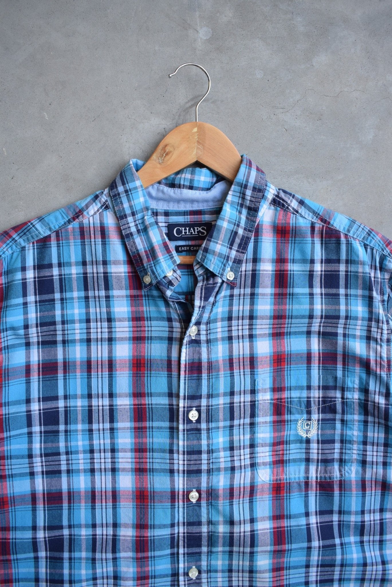 Chaps Ralph Lauren Blue Cropped Button Up — 2000s (L) - Retrospective Store
