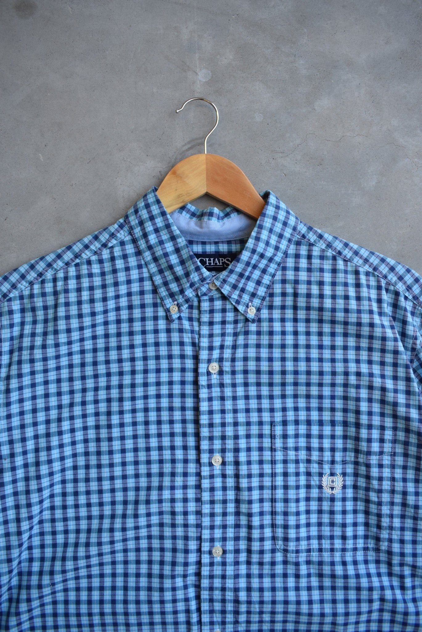 Chaps Ralph Lauren Blue Cropped Button Up — 2000s (XL) - Retrospective Store