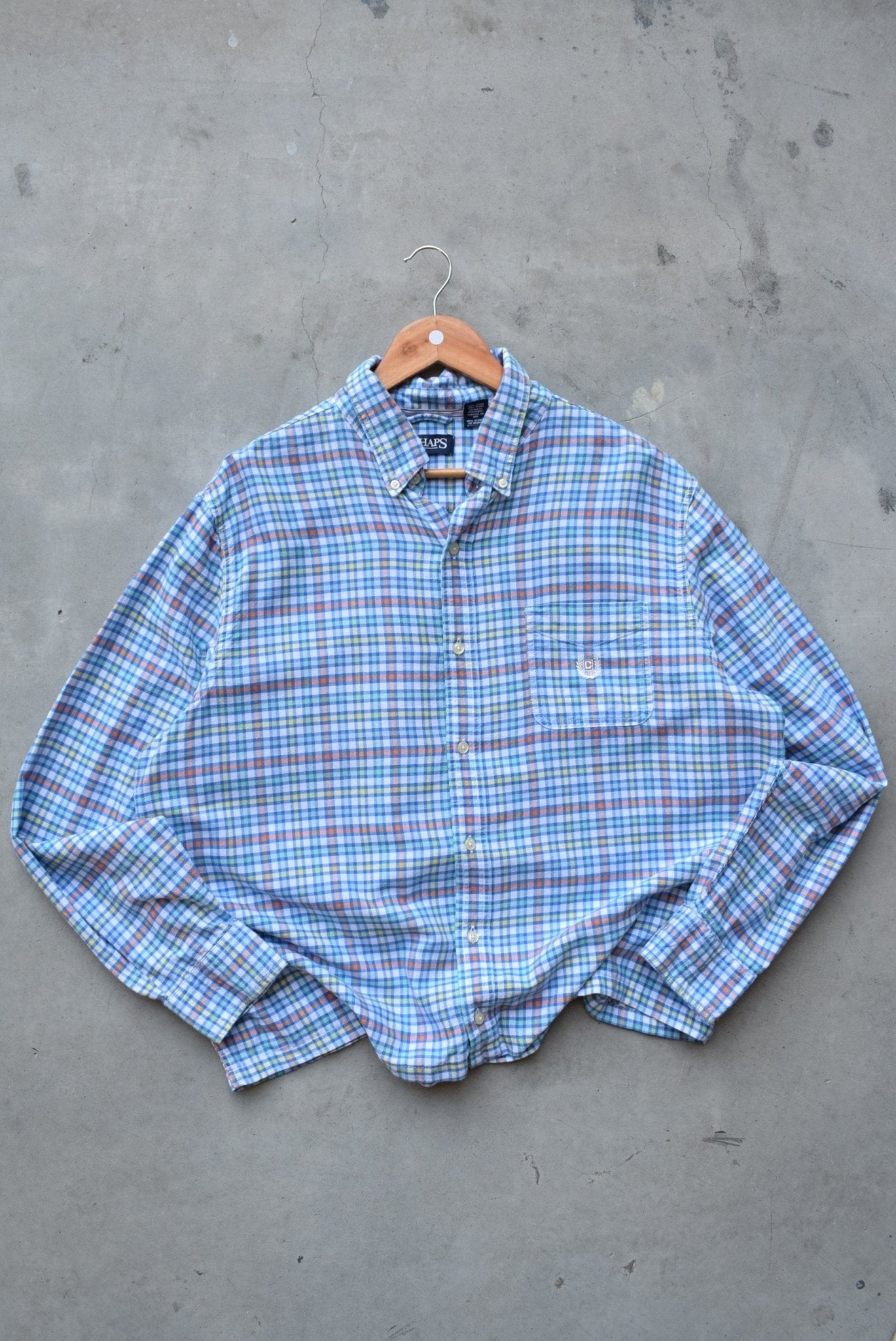 Chaps Ralph Lauren Blue Cropped Long Sleeve Button Up — 2000s (L) - Retrospective Store