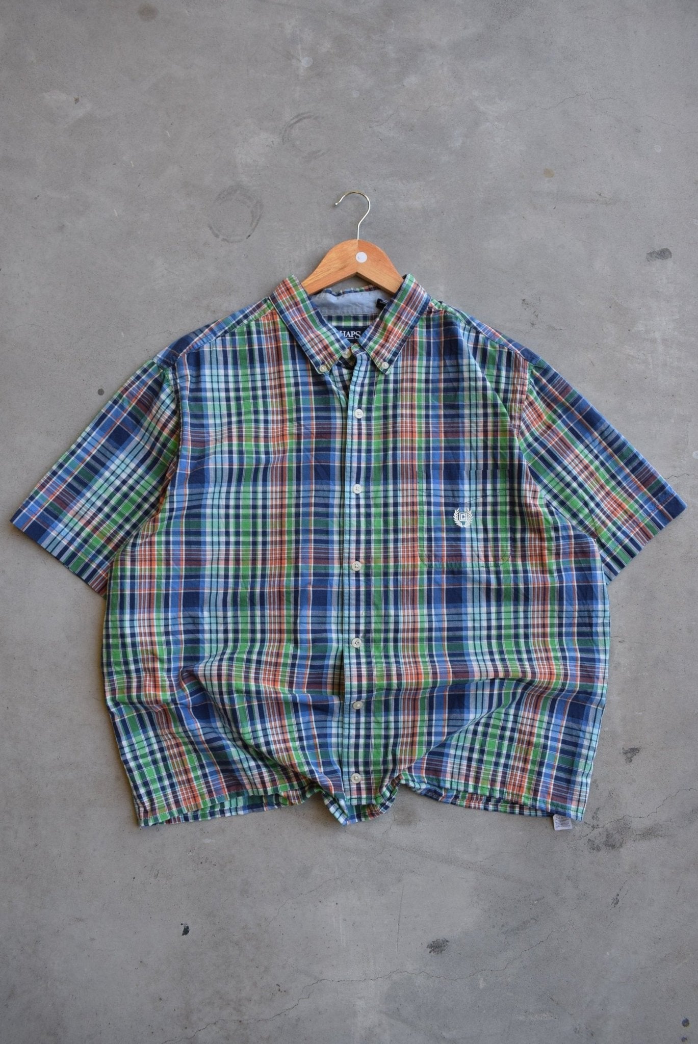 Chaps Ralph Lauren Blue & Green Cropped Button Up — 2000s (L) - Retrospective Store