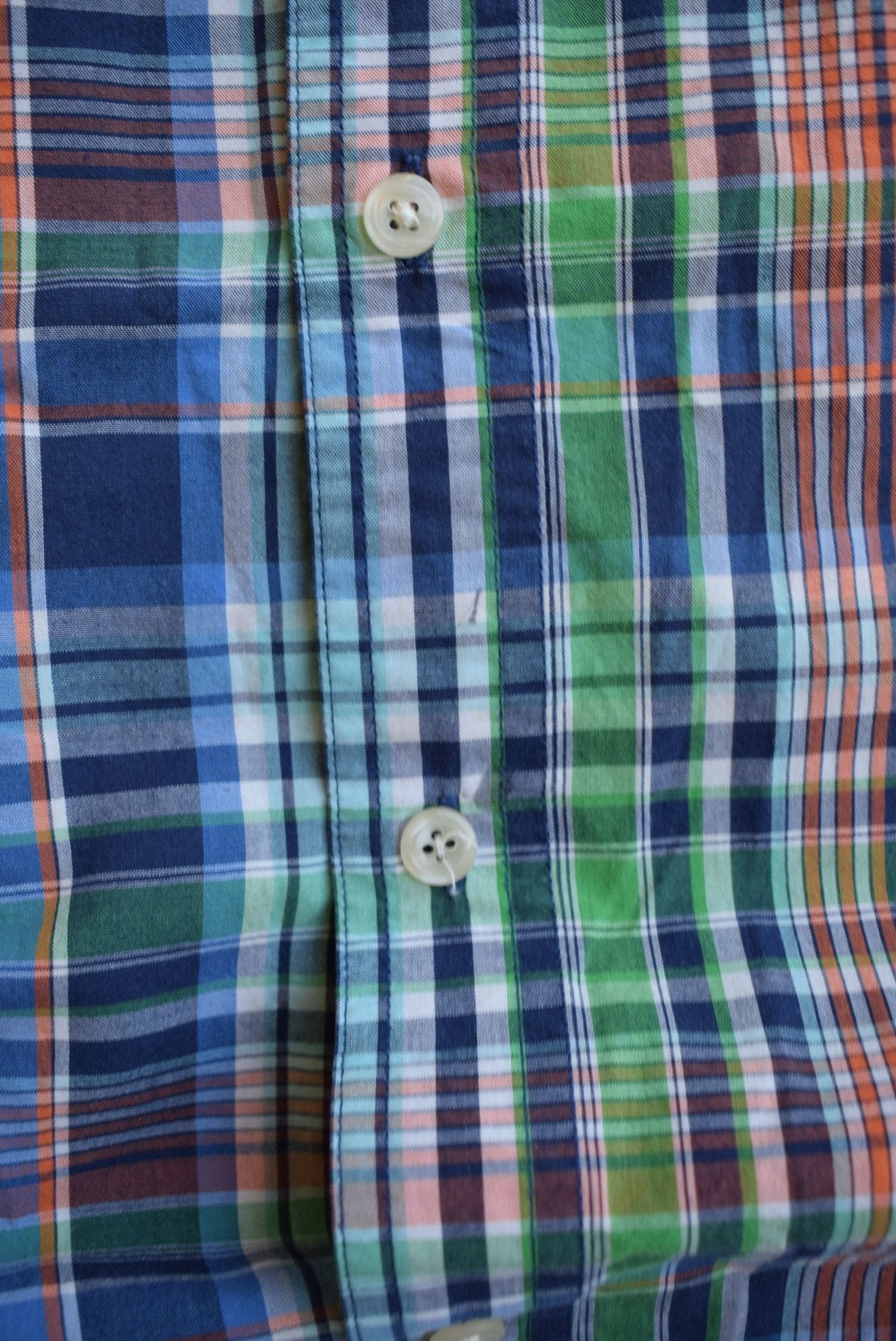 Chaps Ralph Lauren Blue & Green Cropped Button Up — 2000s (L) - Retrospective Store