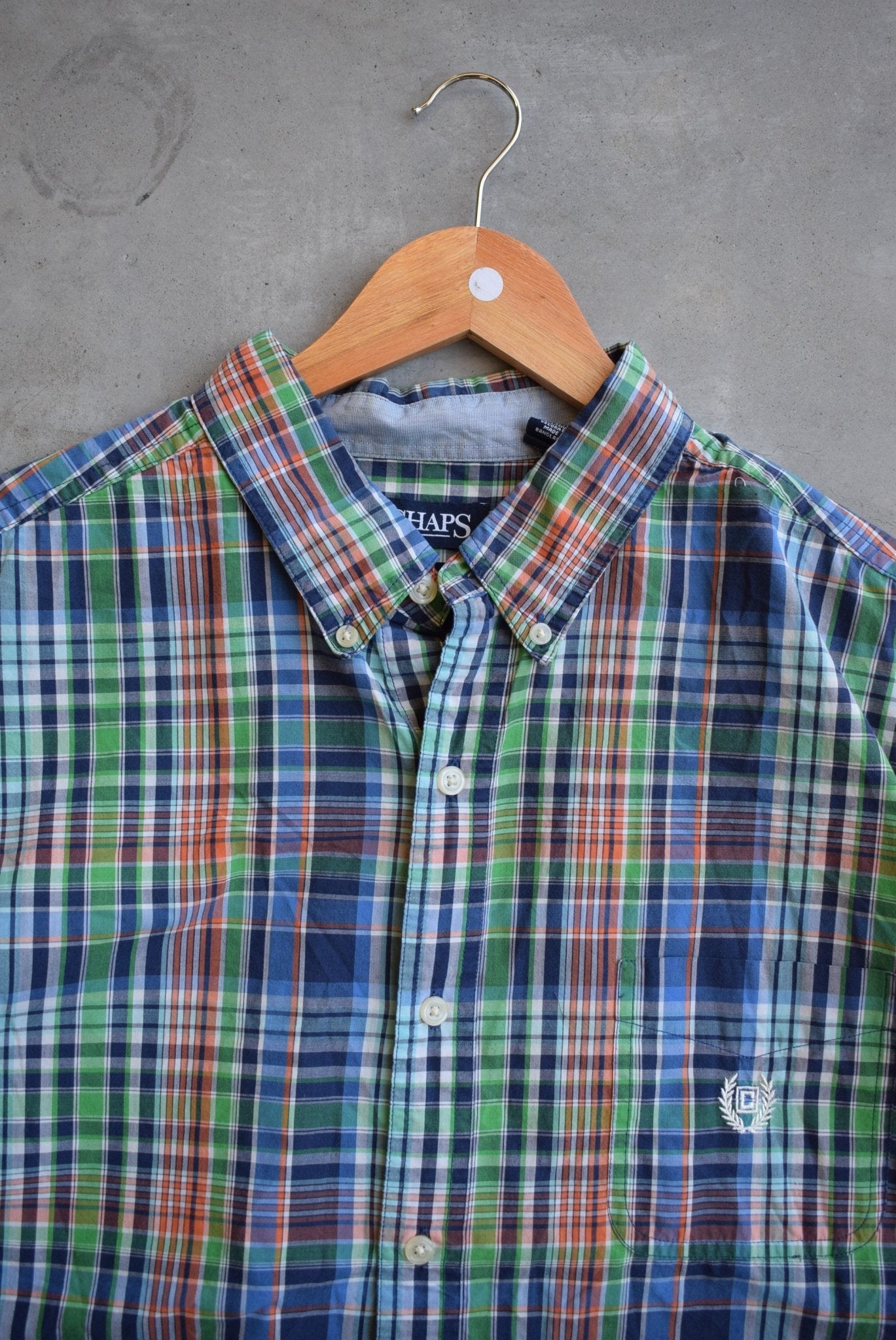 Chaps Ralph Lauren Blue & Green Cropped Button Up — 2000s (L) - Retrospective Store