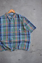 Chaps Ralph Lauren Blue & Green Cropped Button Up — 2000s (L) - Retrospective Store