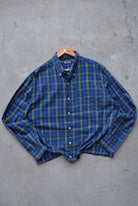 Chaps Ralph Lauren Blue & Green Cropped Long Sleeve Button Up — 2000s (L) - Retrospective Store
