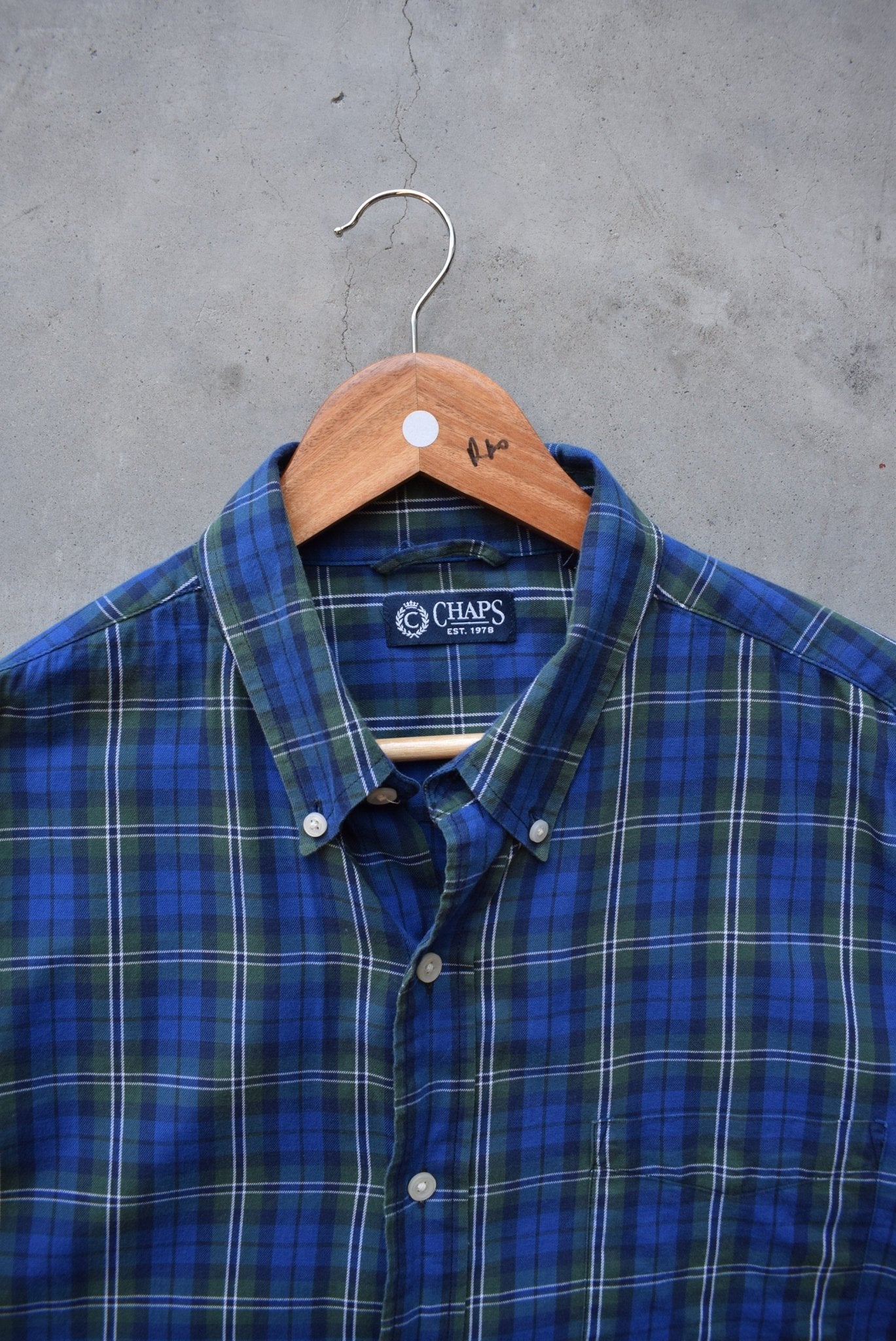Chaps Ralph Lauren Blue & Green Cropped Long Sleeve Button Up — 2000s (L) - Retrospective Store