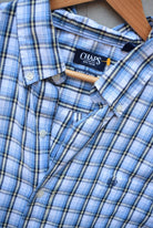 Chaps Ralph Lauren Blue & White Cropped Long Sleeve Button Up — 2000s (XL) - Retrospective Store