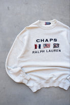 Chaps Ralph Lauren Grey Embroidered Spellout Crewneck — 2000s (L) - Retrospective Store