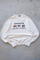 Chaps Ralph Lauren Grey Embroidered Spellout Crewneck — 2000s (L) - Retrospective Store