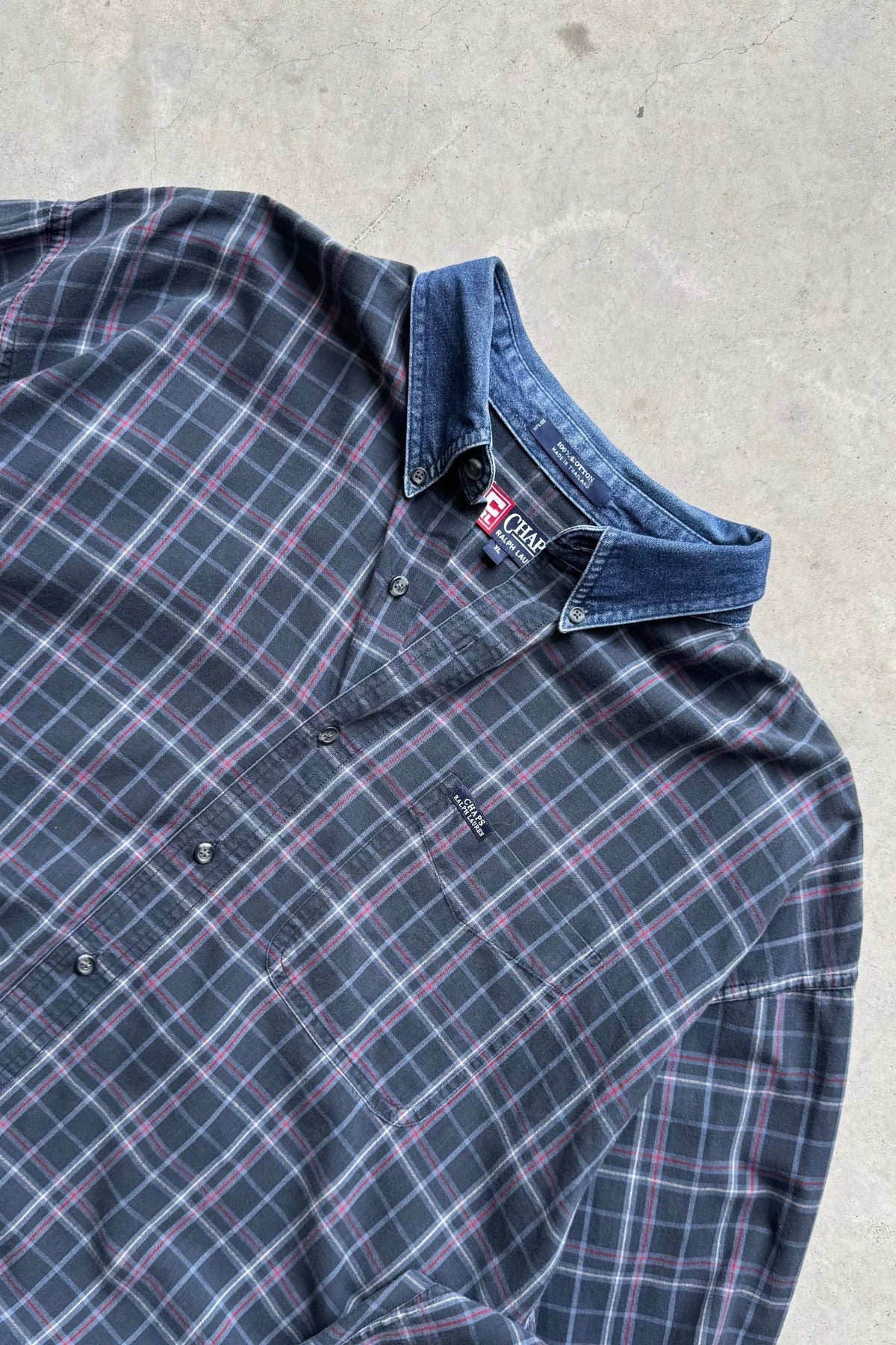 Chaps Ralph Lauren Navy Cropped Long Sleeve Button Up — 2000s (XL) - Retrospective Store