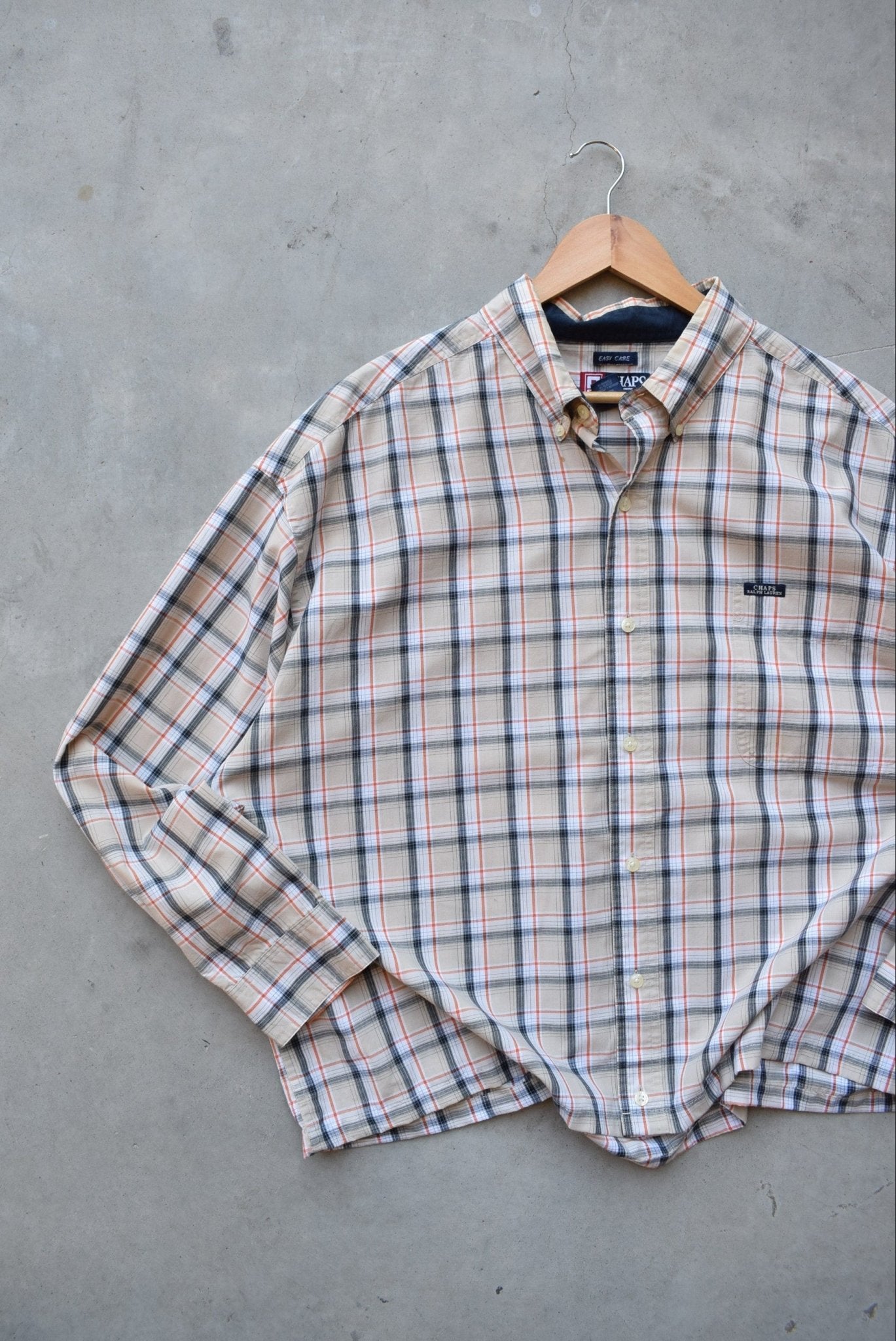 Chaps Ralph Lauren Tan Cropped Long Sleeve Button Up — 2000s (XXL) - Retrospective Store
