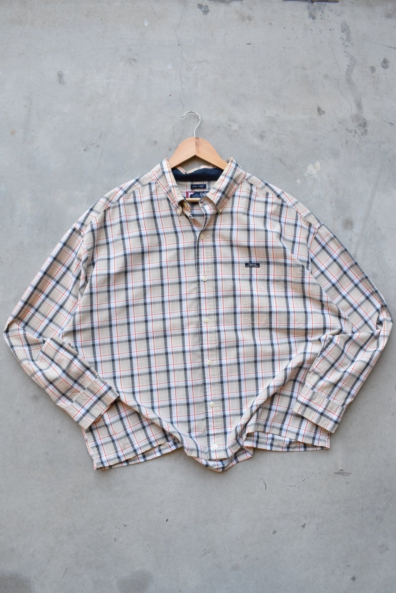 Chaps Ralph Lauren Tan Cropped Long Sleeve Button Up — 2000s (XXL) - Retrospective Store