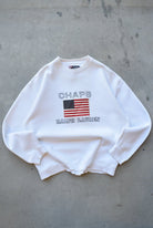 Chaps Ralph Lauren White Embroidered Spellout Crewneck — 2000s (L) - Retrospective Store