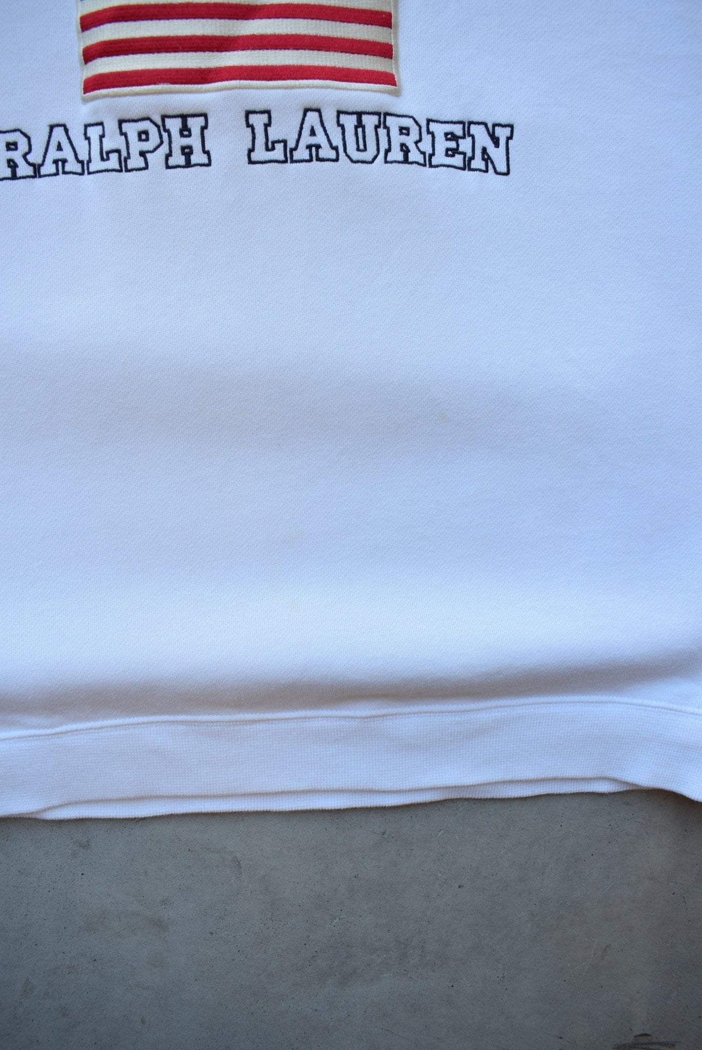 Chaps Ralph Lauren White Embroidered Spellout Crewneck — 2000s (L) - Retrospective Store
