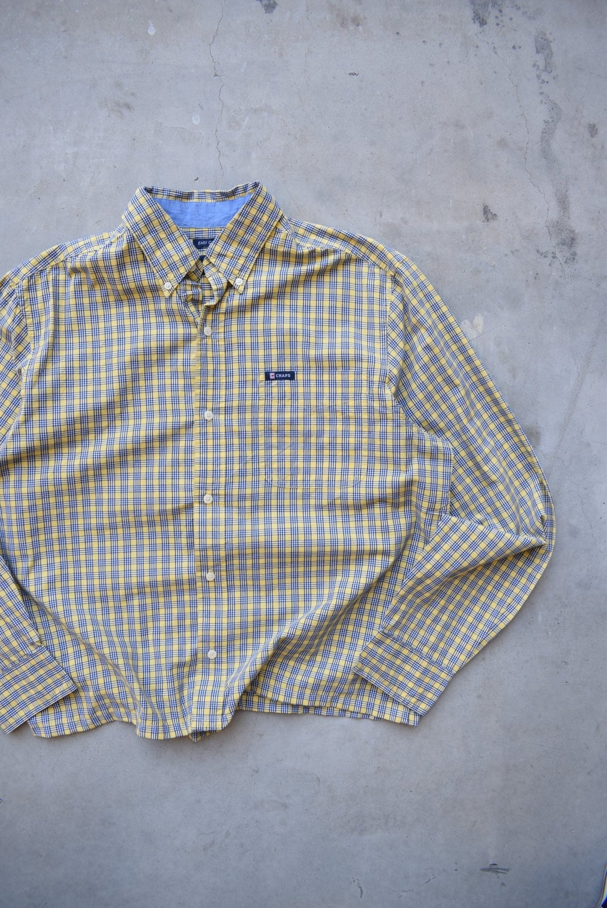 Chaps Ralph Lauren Yellow Cropped Long Sleeve Button Up — 2000s (L) - Retrospective Store