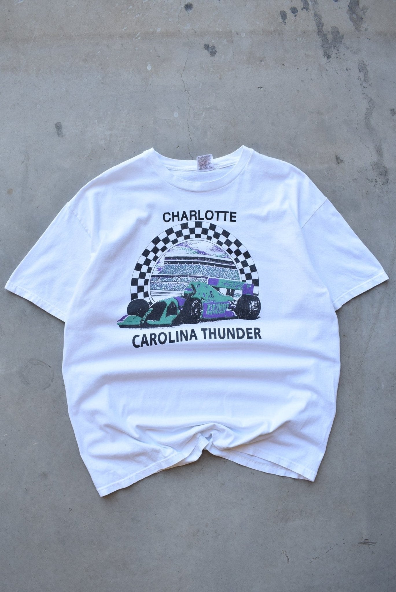 Charlotte Carolina Thunder Racing White Graphic Tee — 1990s (XL) - Retrospective Store