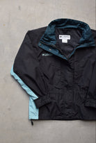 Columbia Black & Baby-Blue Embroidered Spellout Jacket — 1990s (M) - Retrospective Store