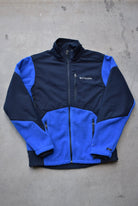 Columbia Blue & Navy Embroidered Spellout Fleece Jacket — 2000s (M) - Retrospective Store