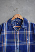 DC Blue Cropped Button Up — 2000s (M/L) - Retrospective Store