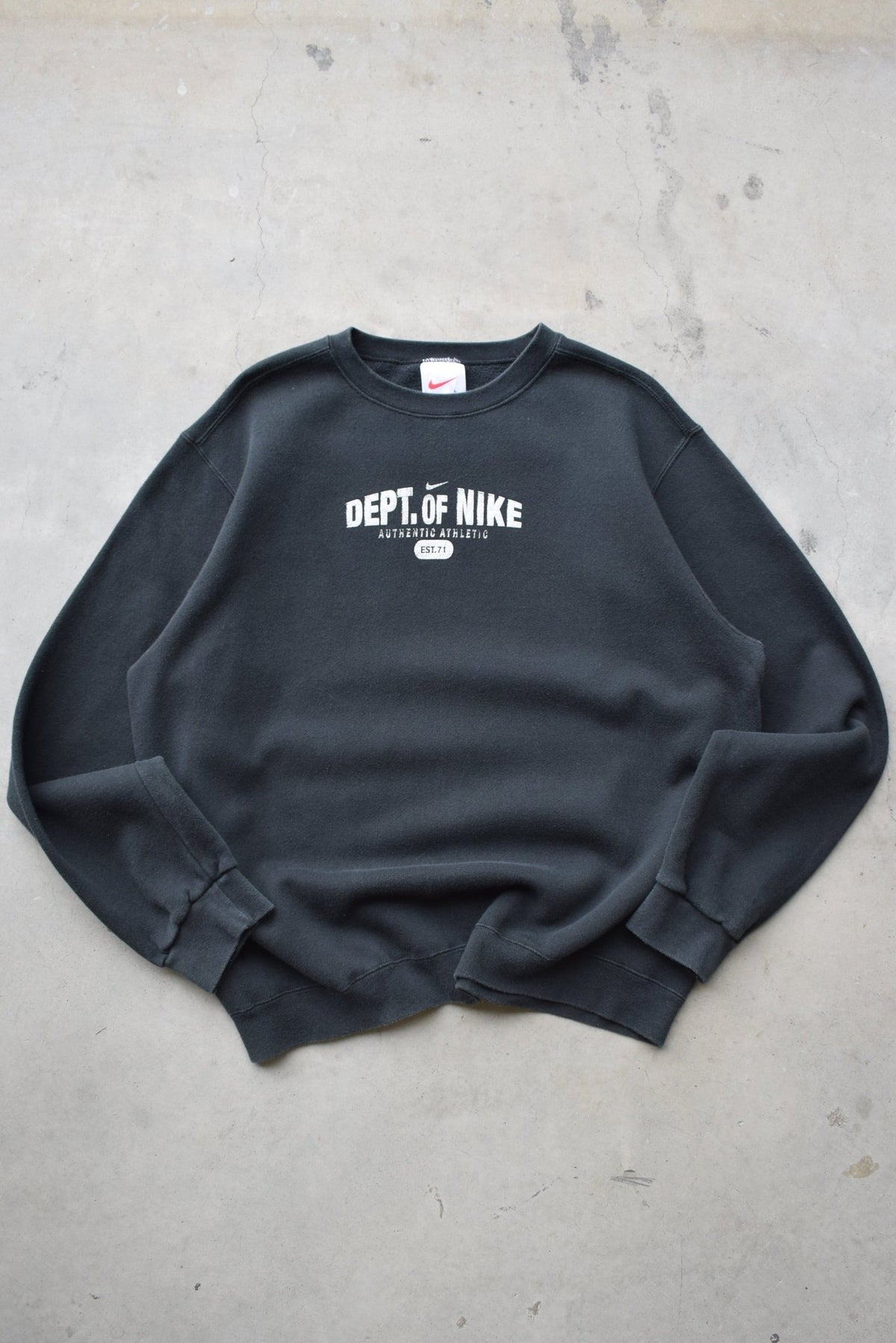 Dept. of Nike Black Spellout Crewneck — 1990s (L/XL) - Retrospective Store