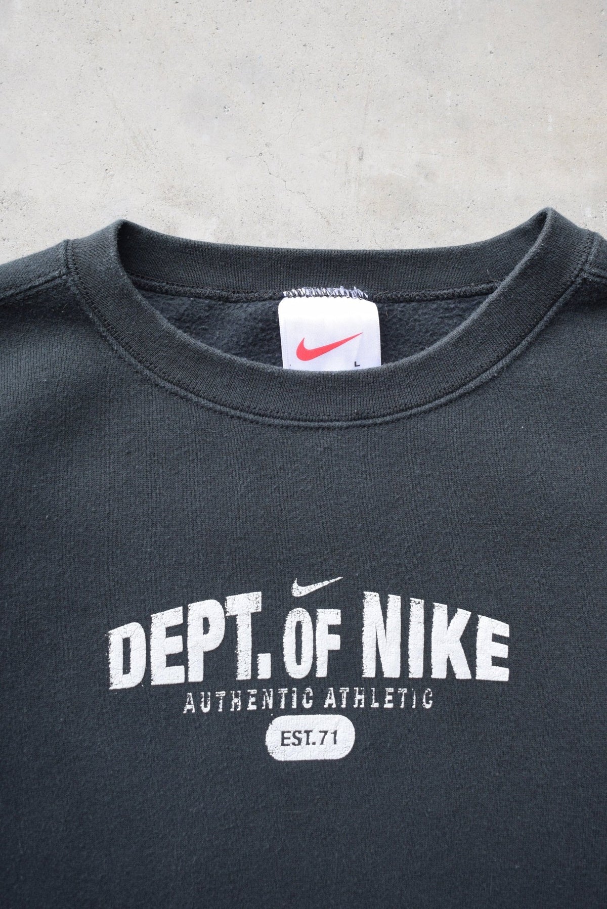 Dept. of Nike Black Spellout Crewneck — 1990s (L/XL) - Retrospective Store