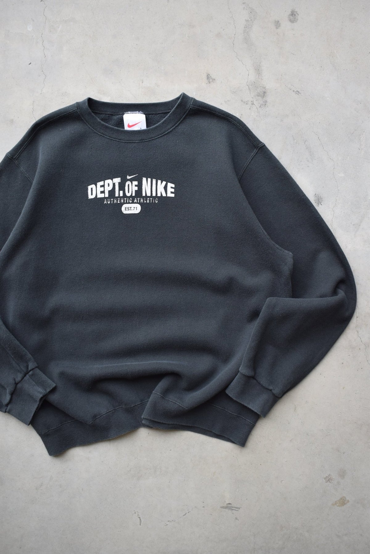 Dept. of Nike Black Spellout Crewneck — 1990s (L/XL) - Retrospective Store