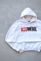 Diesel Denim Division White Embroidered Spellout Hoodie — 2000s (M) - Retrospective Store