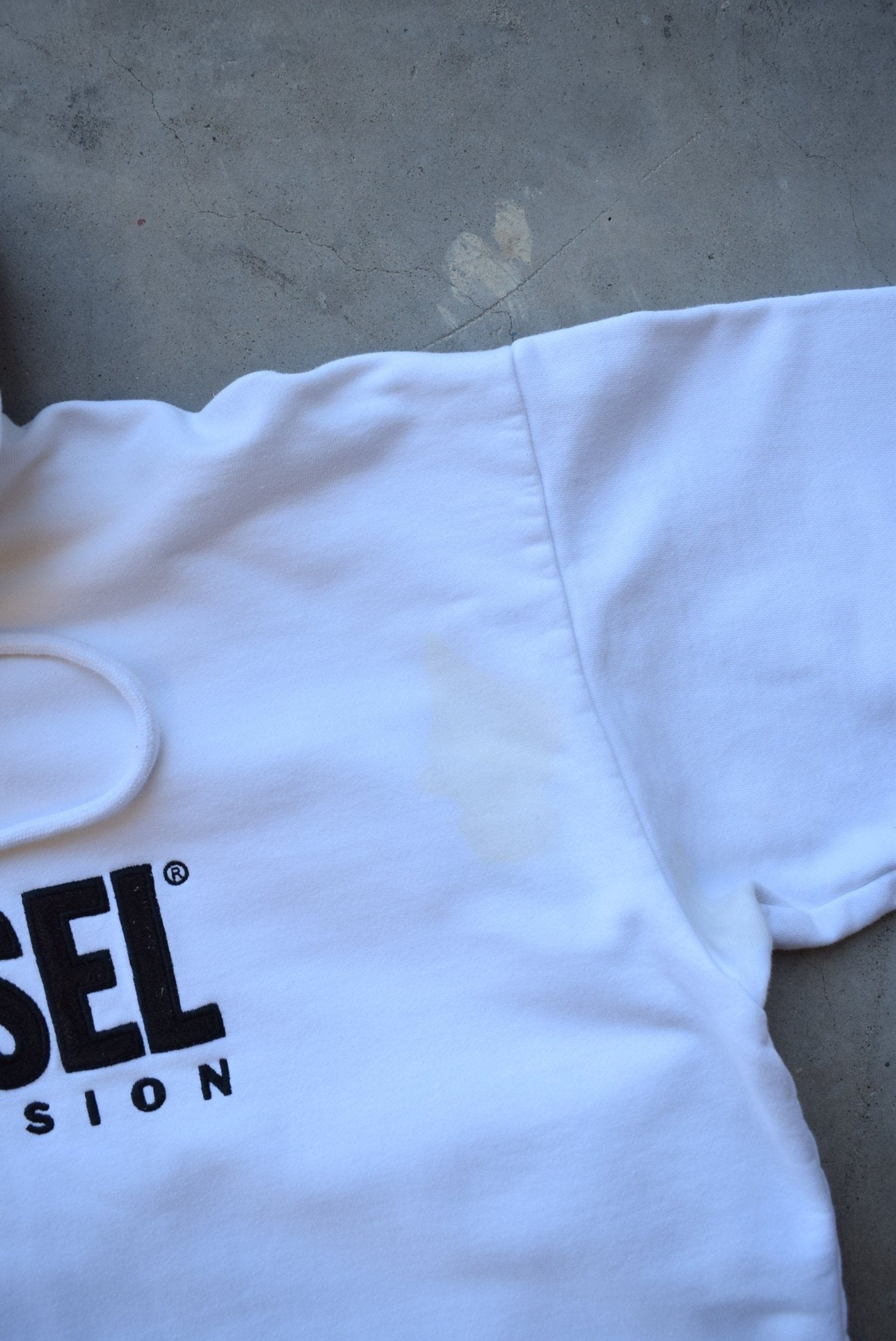 Diesel Denim Division White Embroidered Spellout Hoodie — 2000s (M) - Retrospective Store