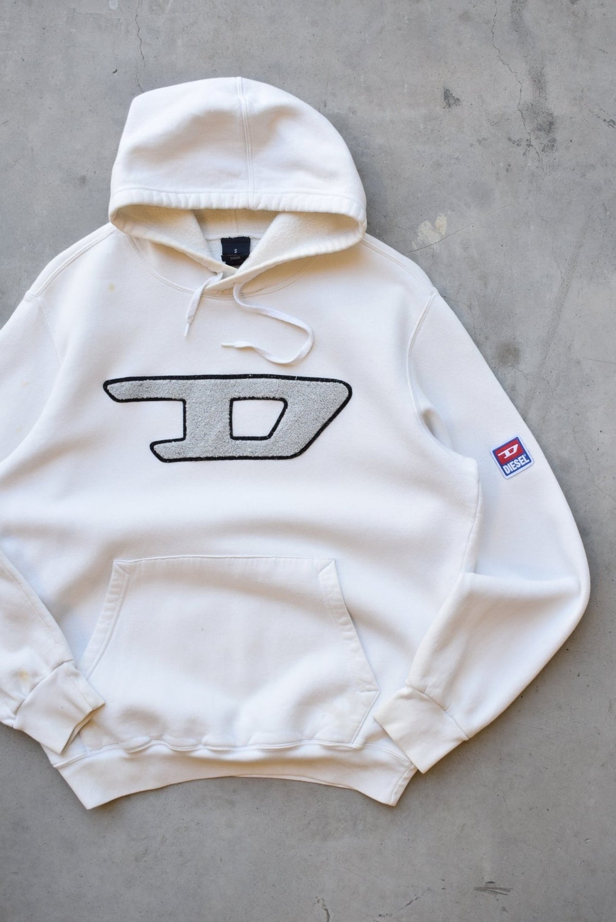 Diesel White Embroidered Logo Hoodie — 2000s (S) - Retrospective Store