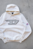 Diesel White Embroidered Logo Hoodie — 2000s (S) - Retrospective Store