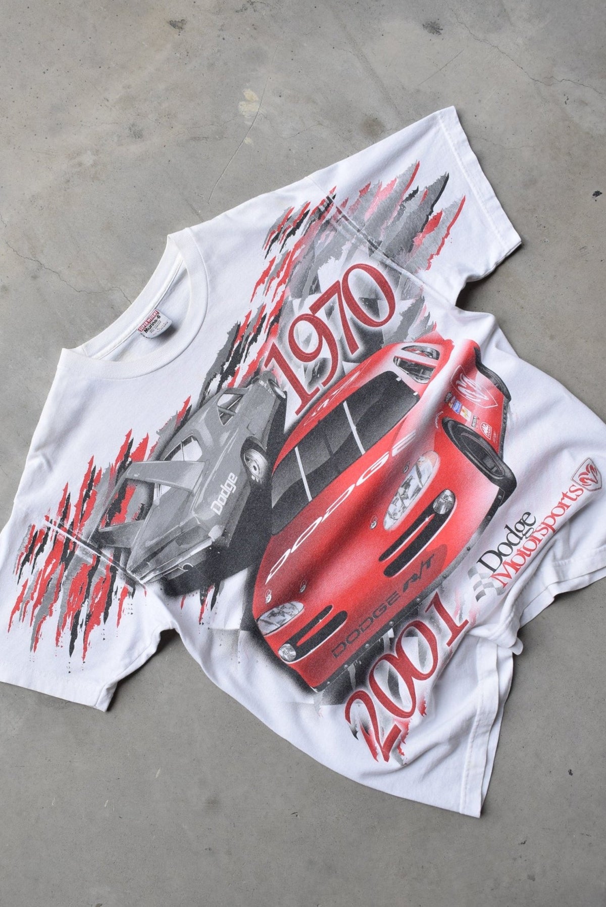 Dodge Motorsports Racing White All-Over-Print Tee — 2001 (L) - Retrospective Store