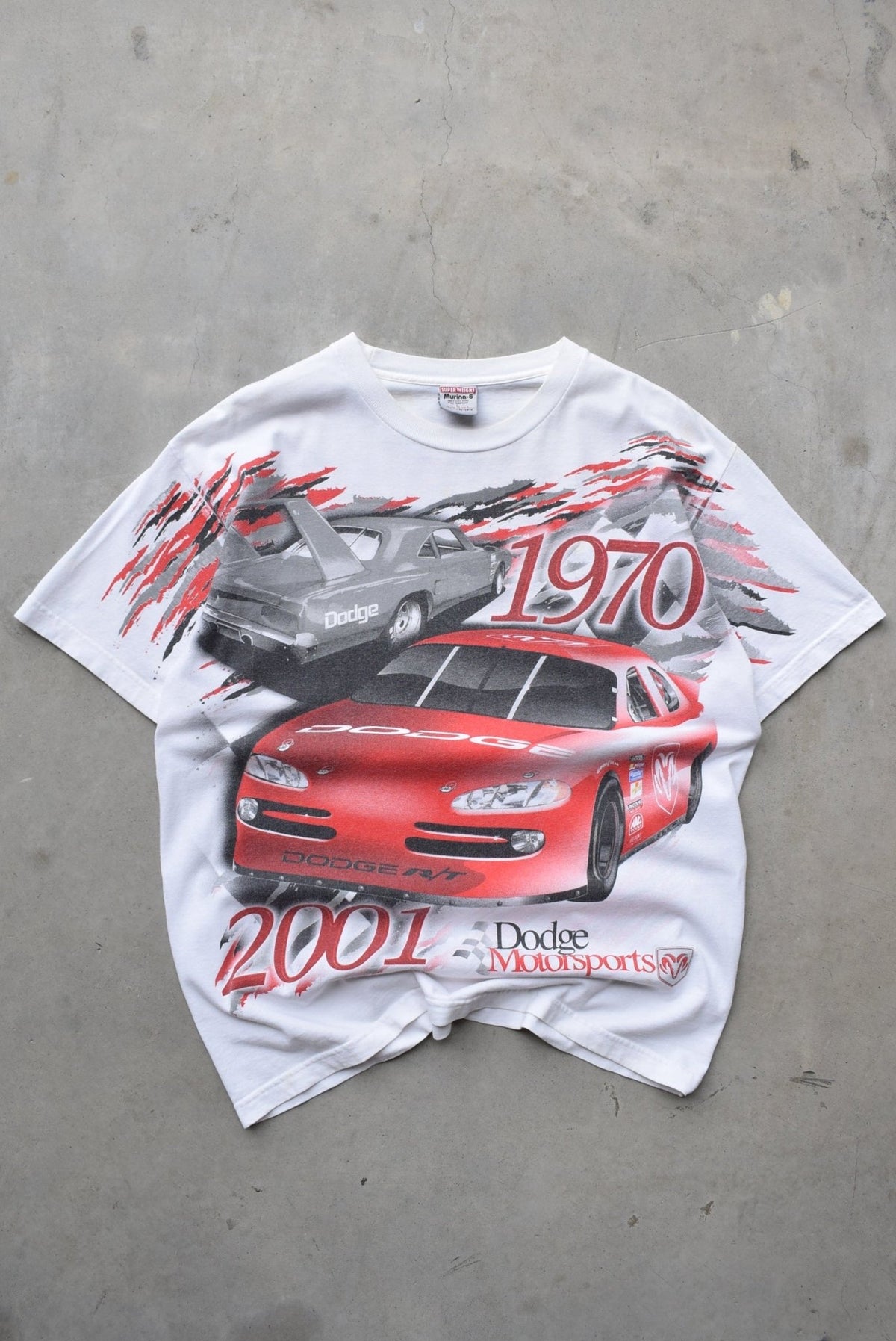 Dodge Motorsports Racing White All-Over-Print Tee — 2001 (L) - Retrospective Store
