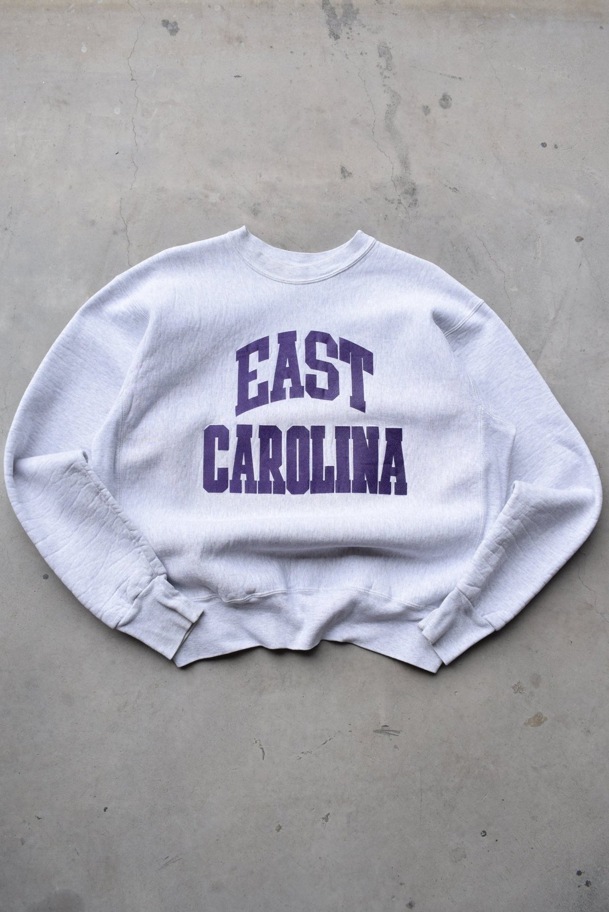 East Carolina University Grey Spellout Crewneck — 1990s (L) - Retrospective Store