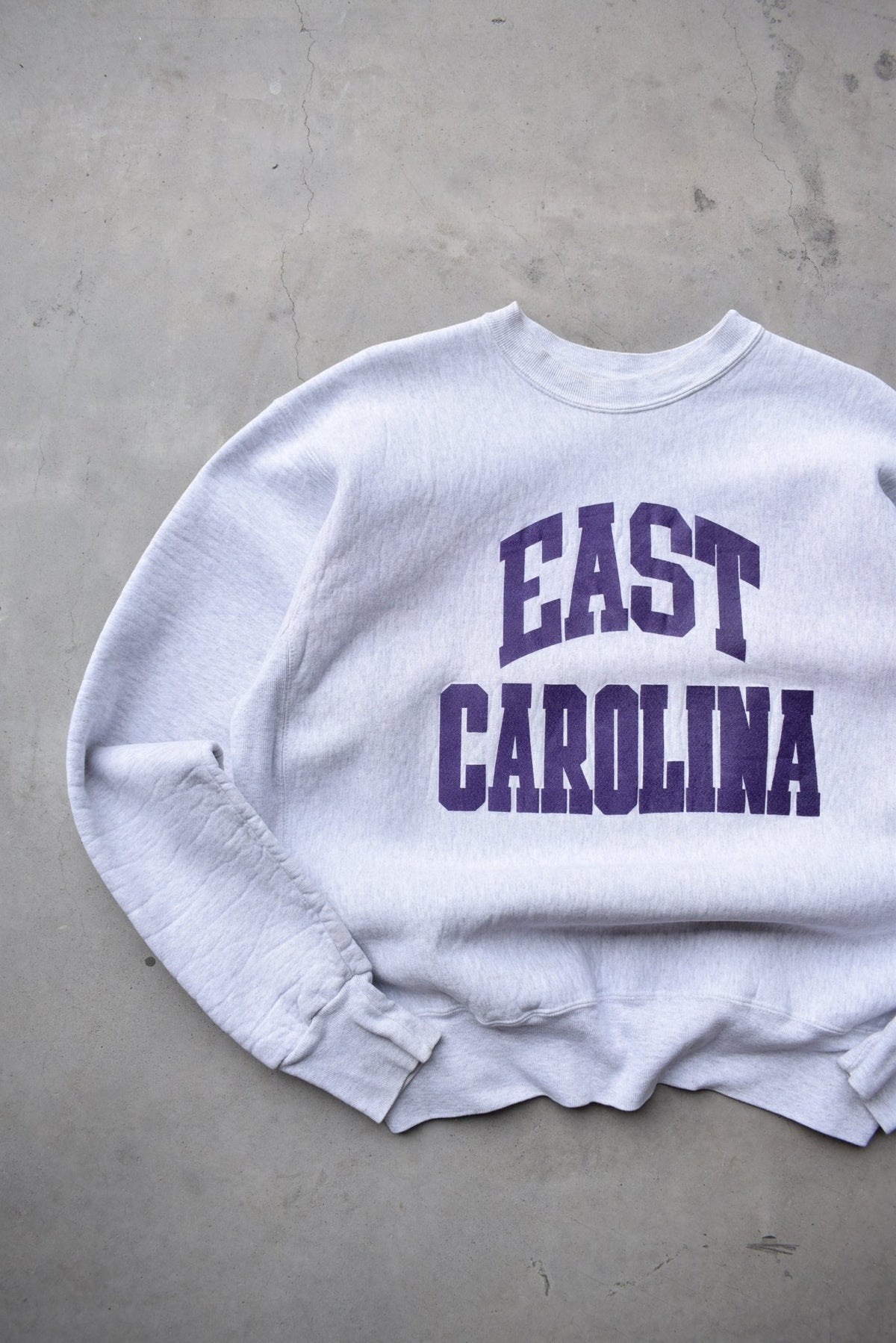 East Carolina University Grey Spellout Crewneck — 1990s (L) - Retrospective Store