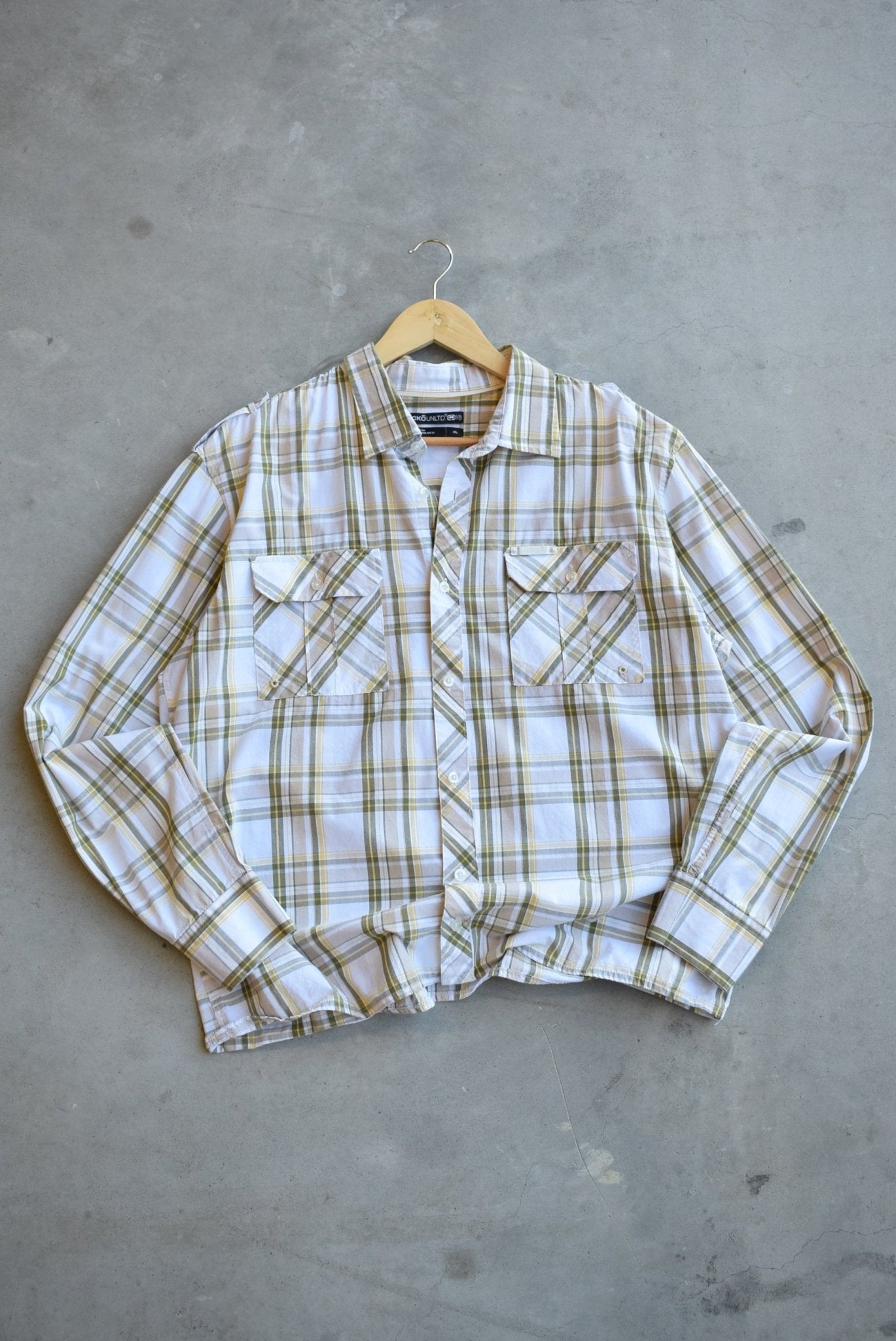 Ecko UNLTD. White & Yellow Cropped Button Up — 2000s (M/L) - Retrospective Store