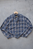 Eddie Bauer Blue & Grey Cropped Long Sleeve Button Up — 2000s (L/XL) - Retrospective Store